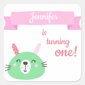 Baby Bunny | Baby Girl's 1st Birthday Celebration Square Sticker