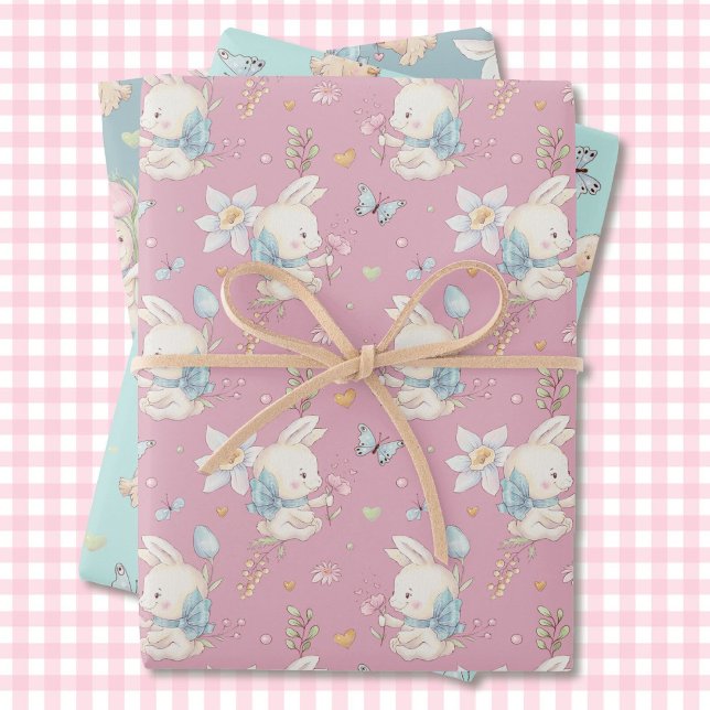Baby Bunny Baby Shower 3 Giftwrap Wrapping Paper Sheets (Creator Uploaded)