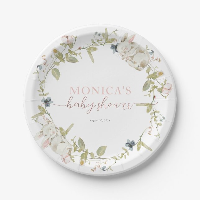 Baby Bunny Baby Shower Paper Plates (Front)