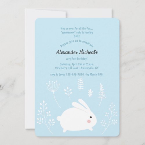 Baby Bunny Blue and White Invitation