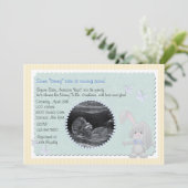 Baby Bunny Blue Photo Baby Shower Invitation (Standing Front)