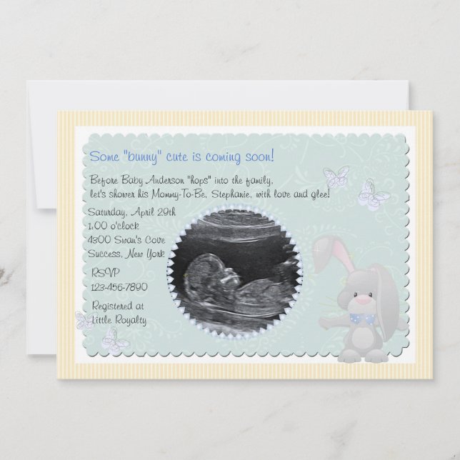 Baby Bunny Blue Photo Baby Shower Invitation (Front)