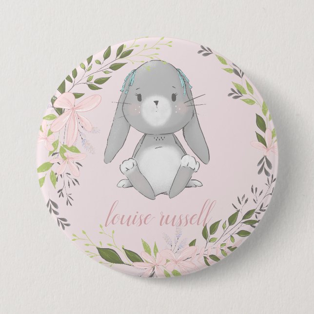 baby bunny floral baby shower button (Front)