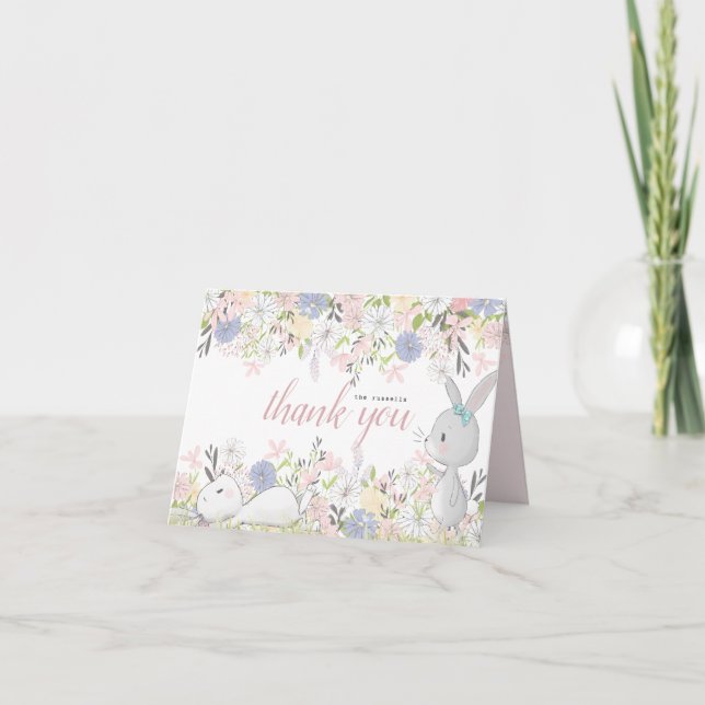 baby bunny floral baby shower thank you card (Front)