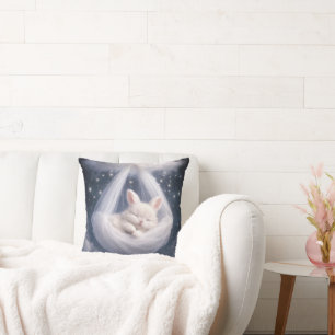 Baby Bunny Hanging from a Tulle Hammock Throw Pillow