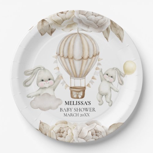 Baby Bunny Hot Air Balloon Neutral  Paper Plates