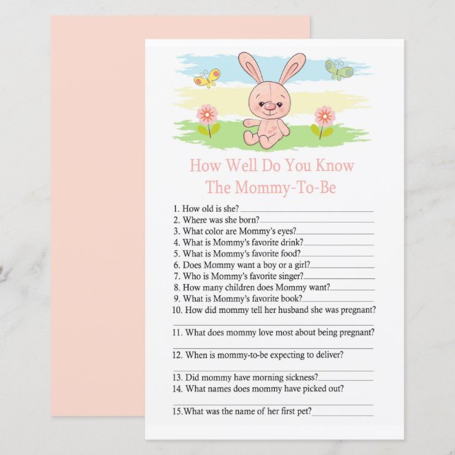 Baby bunny How well do you know baby shower game (Front/Back)