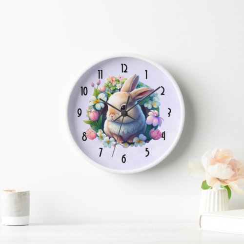 Baby Bunny in Colorful Spring Flowers Clock