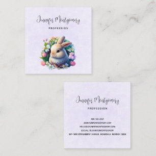 Baby Bunny in Colorful Spring Flowers Square Business Card