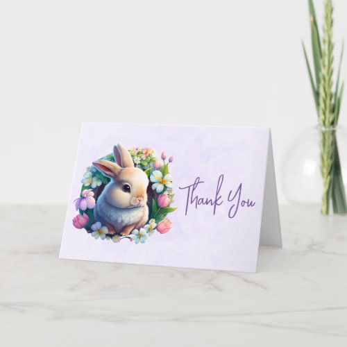 Baby Bunny in Colorful Spring Flowers Thank You Card