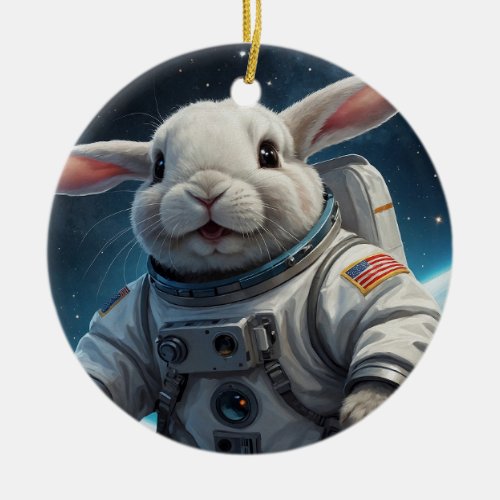 Baby Bunny in Space Ceramic Ornament