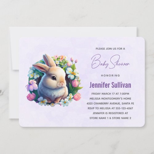 Baby Bunny in Spring Flowers Baby Shower Invitation