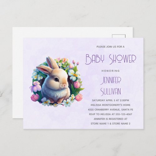 Baby Bunny in Spring Flowers Baby Shower Invitation Postcard