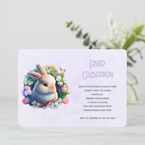 Baby Bunny in Spring Flowers Easter Invitation
