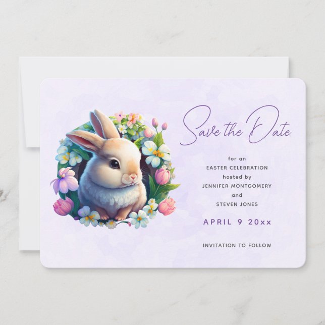 Baby Bunny in Spring Flowers Save the Date (Front)
