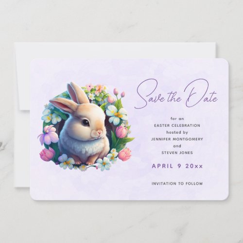 Baby Bunny in Spring Flowers Save the Date