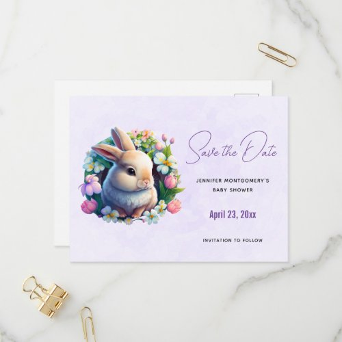 Baby Bunny in Spring Flowers Save the Date Invite