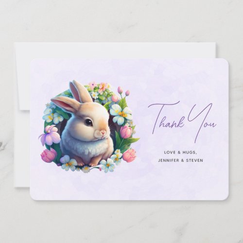 Baby Bunny in Spring Flowers Thank You Card