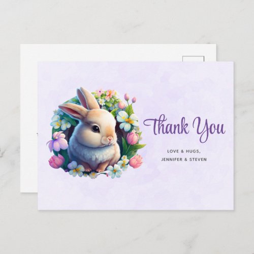 Baby Bunny in Spring Flowers Thank You Postcard