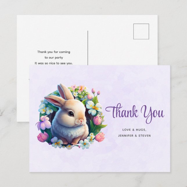 Baby Bunny in Spring Flowers Thank You Postcard (Front/Back)