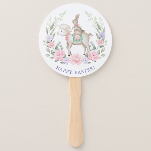 Baby Bunny  Lamb Spring Flowers Easter Party Hand Fan