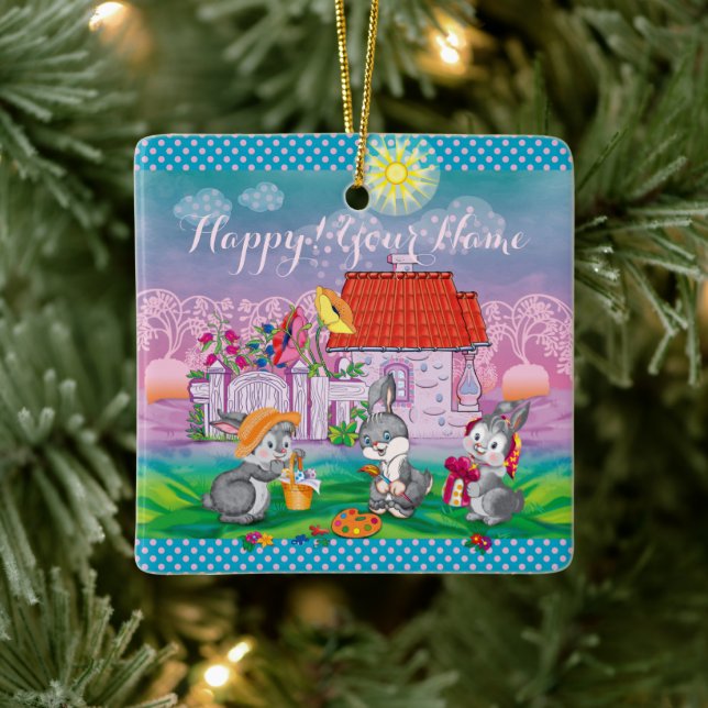 Baby Bunny little Ceramic Ornament (Tree)