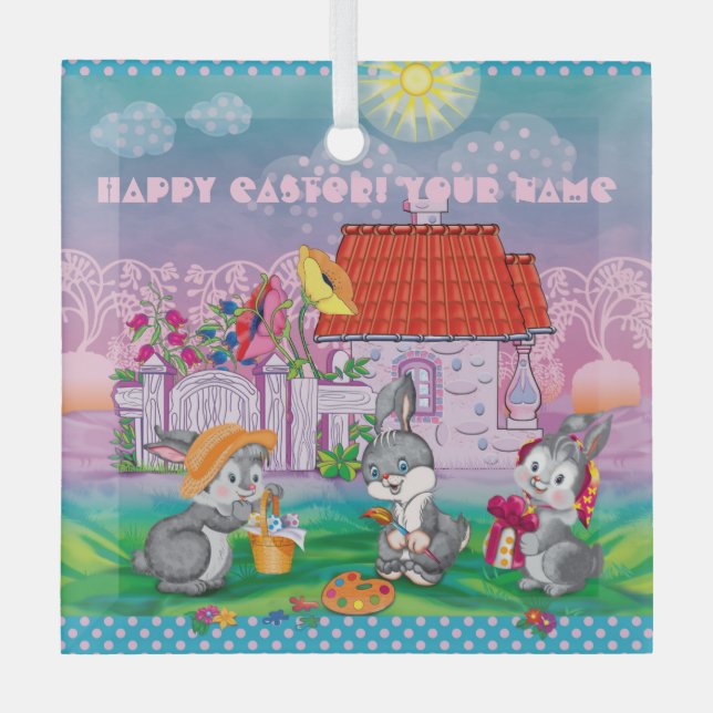 Baby Bunny little  Glass Ornament (Front)