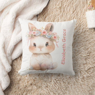 Baby Bunny Monogram Name Gift Baby Girl Nursery Throw Pillow