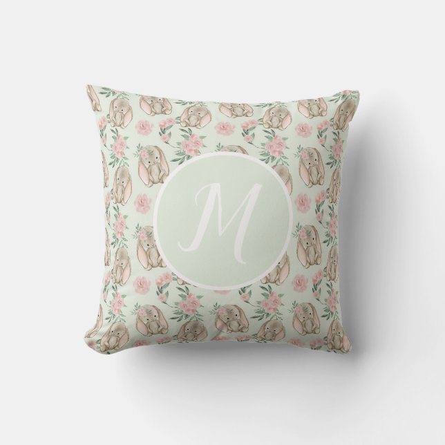 Baby Bunny Monogram Throw Pillow (Front)