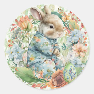 Baby Bunny Nap Time Pajamas Spring Flowers Cute Classic Round Sticker