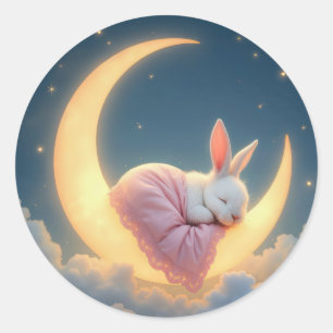 Baby Bunny On a Crescent Moon Classic Round Sticker