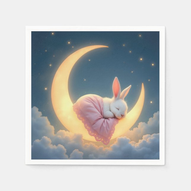 Baby Bunny On a Crescent Moon Napkins (Front)