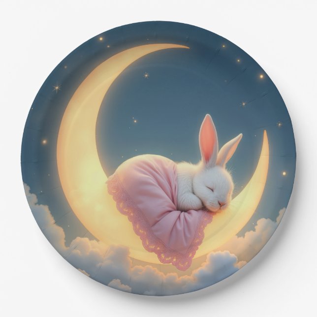 Baby Bunny On a Crescent Moon Paper Plates (Front)