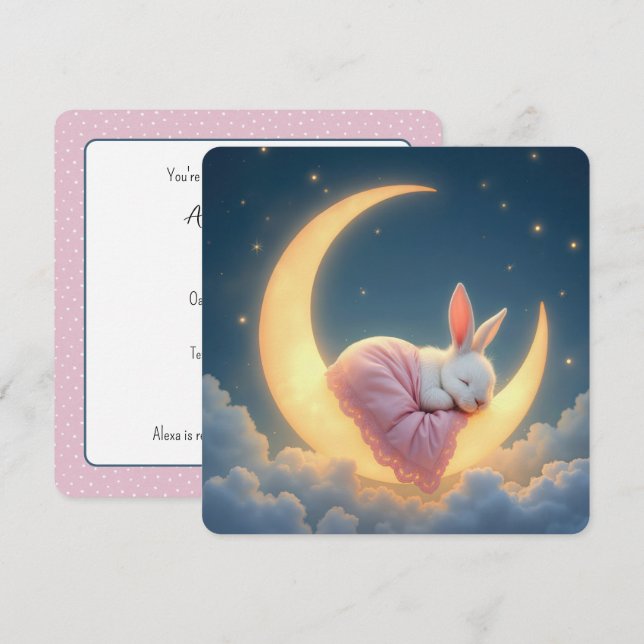 Baby Bunny On Crescent Moon Invitation (Front/Back)