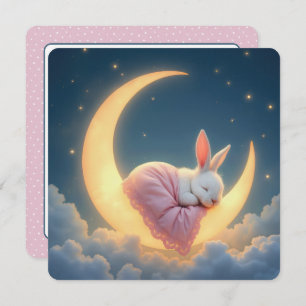 Baby Bunny On Crescent Moon Invitation