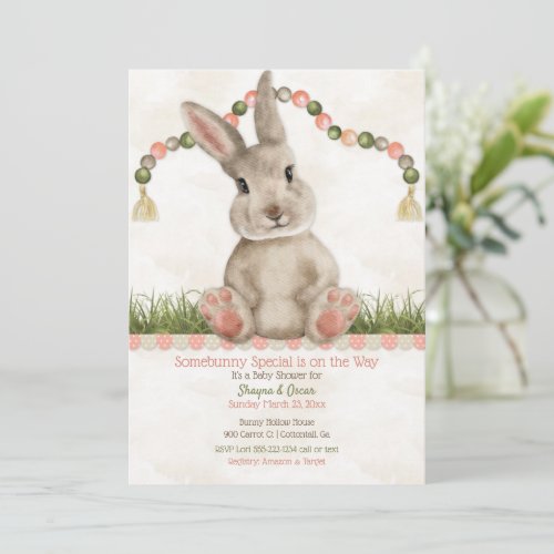 Baby Bunny Peach Ivory Invitation