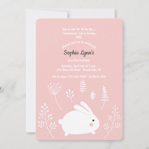 Baby Bunny Pink and White Invitation