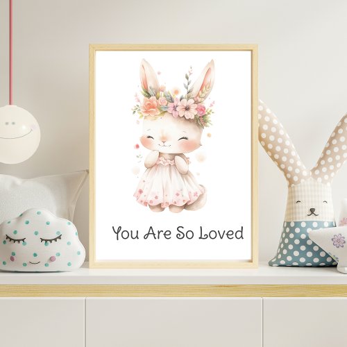 Baby Bunny Pink Dress Flowers Baby Girl Nursery Poster