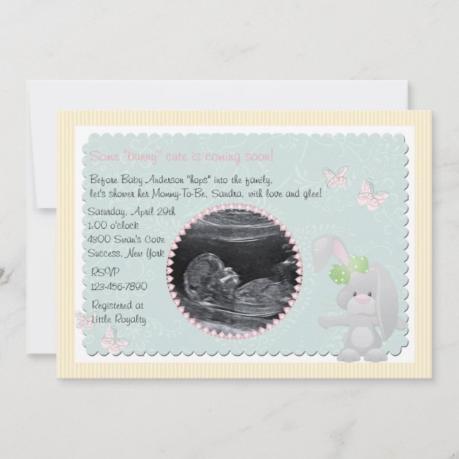 Baby Bunny Pink Photo Baby Shower Invitation (Front)