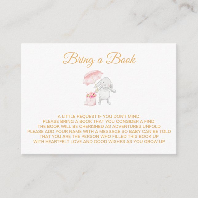 *~* Baby Bunny Rabbit Boots Umbrella Bring a Book Enclosure Card (Front)