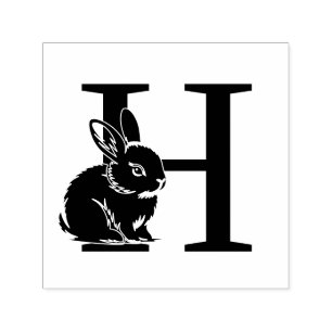 Baby Bunny Rabbit Over Single Bold Init Monogram Self-inking Stamp