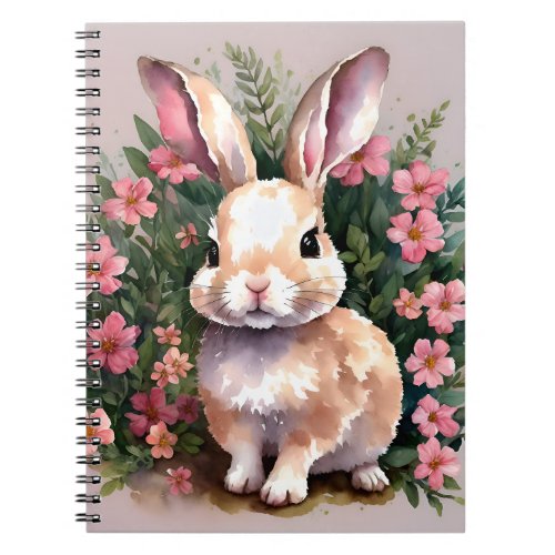Baby Bunny Rabbit Pink Flowers Notebook