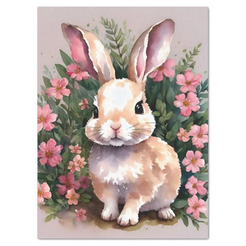Baby Bunny Rabbit Pink Flowers Tissue Paper