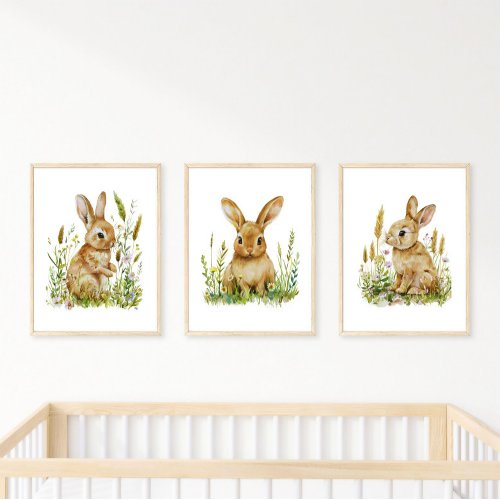 Baby Bunny Rabbit Wildflowers Nursery Baby Gift Wall Art Sets