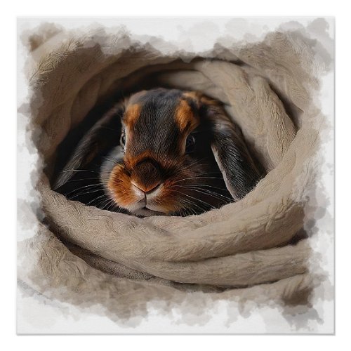Baby Bunny Snuggled in a Blankie Poster