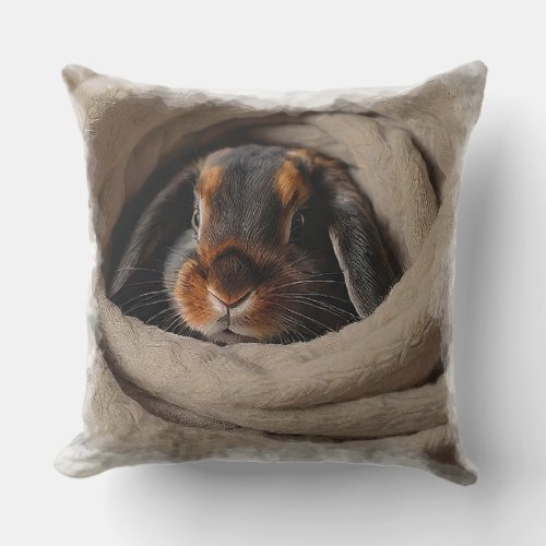 Baby Bunny Snuggled in a Blankie Throw Pillow