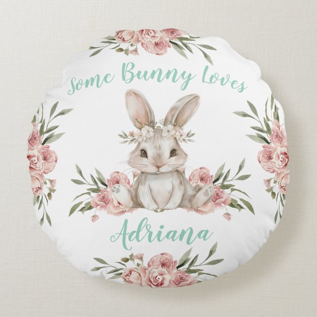 Baby Bunny Some Bunny Loves You Round Pillow (Front)