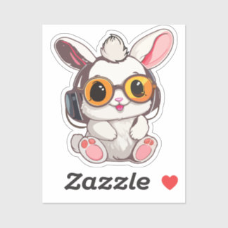 Baby Bunny Sticker with Headphones