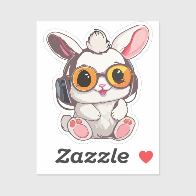 Baby Bunny Sticker with Headphones (Sheet)