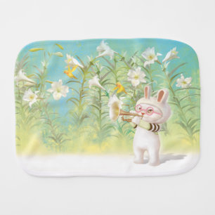 Baby Bunny Trumpet Player with Bird in Lily Garden Burp Cloth